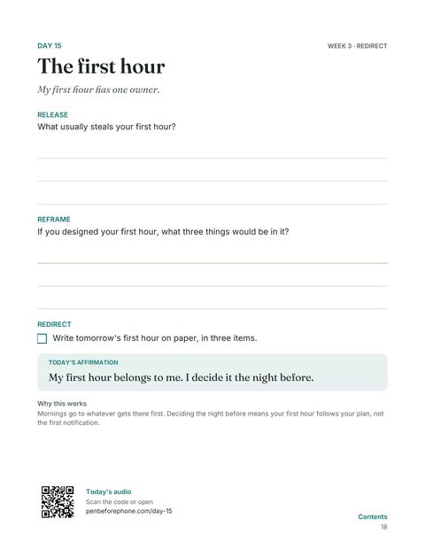 The Day 15 page: The first hour